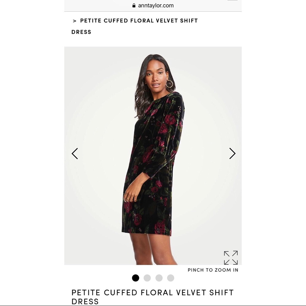 Petite cuffed floral velvet shift dress